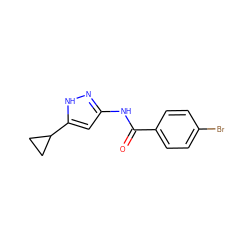 O=C(Nc1cc(C2CC2)[nH]n1)c1ccc(Br)cc1 ZINC000013580432