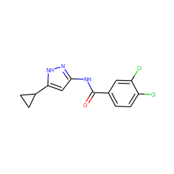 O=C(Nc1cc(C2CC2)[nH]n1)c1ccc(Cl)c(Cl)c1 ZINC000013580458