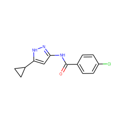 O=C(Nc1cc(C2CC2)[nH]n1)c1ccc(Cl)cc1 ZINC000013580434