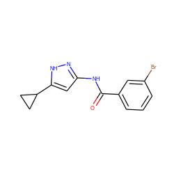 O=C(Nc1cc(C2CC2)[nH]n1)c1cccc(Br)c1 ZINC000013580442