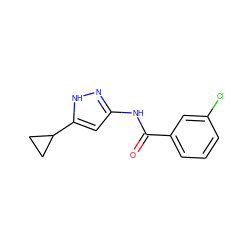 O=C(Nc1cc(C2CC2)[nH]n1)c1cccc(Cl)c1 ZINC000013580444