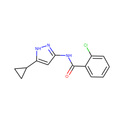 O=C(Nc1cc(C2CC2)[nH]n1)c1ccccc1Cl ZINC000013580452