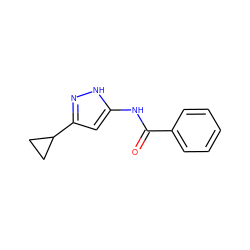 O=C(Nc1cc(C2CC2)n[nH]1)c1ccccc1 ZINC000012502413