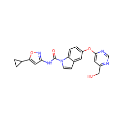 O=C(Nc1cc(C2CC2)on1)n1ccc2cc(Oc3cc(CO)ncn3)ccc21 ZINC000140859795