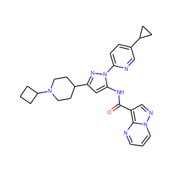 O=C(Nc1cc(C2CCN(C3CCC3)CC2)nn1-c1ccc(C2CC2)cn1)c1cnn2cccnc12 ZINC000204770853