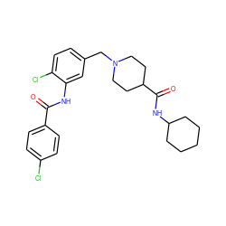 O=C(Nc1cc(CN2CCC(C(=O)NC3CCCCC3)CC2)ccc1Cl)c1ccc(Cl)cc1 ZINC001772635295