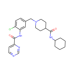 O=C(Nc1cc(CN2CCC(C(=O)NC3CCCCC3)CC2)ccc1Cl)c1ccncn1 ZINC000210621990