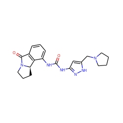 O=C(Nc1cc(CN2CCCC2)[nH]n1)Nc1cccc2c1[C@H]1CCCN1C2=O ZINC000012355052