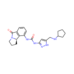 O=C(Nc1cc(CNC2CCCC2)[nH]n1)Nc1cccc2c1[C@H]1CCCN1C2=O ZINC000012355120