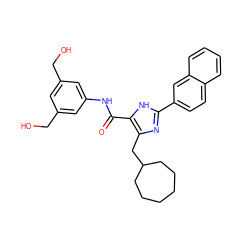 O=C(Nc1cc(CO)cc(CO)c1)c1[nH]c(-c2ccc3ccccc3c2)nc1CC1CCCCCC1 ZINC000013674680