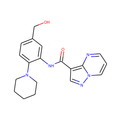 O=C(Nc1cc(CO)ccc1N1CCCCC1)c1cnn2cccnc12 ZINC000113654375