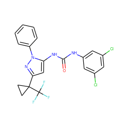 O=C(Nc1cc(Cl)cc(Cl)c1)Nc1cc(C2(C(F)(F)F)CC2)nn1-c1ccccc1 ZINC000299828914