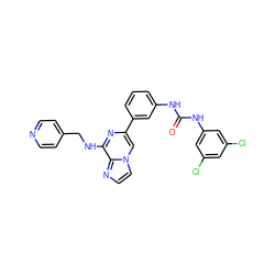 O=C(Nc1cc(Cl)cc(Cl)c1)Nc1cccc(-c2cn3ccnc3c(NCc3ccncc3)n2)c1 ZINC000049046988