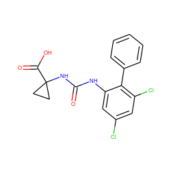 O=C(Nc1cc(Cl)cc(Cl)c1-c1ccccc1)NC1(C(=O)O)CC1 ZINC000218428553