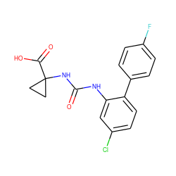 O=C(Nc1cc(Cl)ccc1-c1ccc(F)cc1)NC1(C(=O)O)CC1 ZINC000218414994