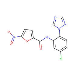 O=C(Nc1cc(Cl)ccc1-n1cncn1)c1ccc([N+](=O)[O-])o1 ZINC000012948700