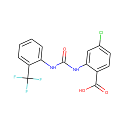 O=C(Nc1cc(Cl)ccc1C(=O)O)Nc1ccccc1C(F)(F)F ZINC000013531842