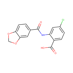 O=C(Nc1cc(Cl)ccc1C(=O)O)c1ccc2c(c1)OCO2 ZINC000013185740