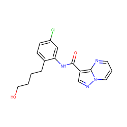 O=C(Nc1cc(Cl)ccc1CCCCO)c1cnn2cccnc12 ZINC000113655923