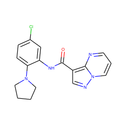 O=C(Nc1cc(Cl)ccc1N1CCCC1)c1cnn2cccnc12 ZINC000043508802