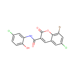 O=C(Nc1cc(Cl)ccc1O)c1cc2cc(Cl)cc(Br)c2oc1=O ZINC000653780503