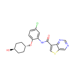 O=C(Nc1cc(Cl)ccc1O[C@H]1CC[C@H](O)CC1)c1csc2cncnc12 ZINC000113652899