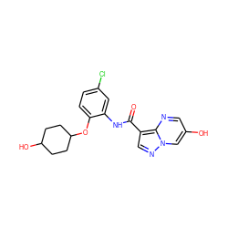 O=C(Nc1cc(Cl)ccc1OC1CCC(O)CC1)c1cnn2cc(O)cnc12 ZINC000113653553