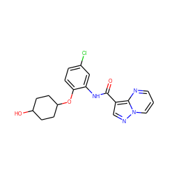 O=C(Nc1cc(Cl)ccc1OC1CCC(O)CC1)c1cnn2cccnc12 ZINC000113652472