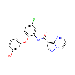 O=C(Nc1cc(Cl)ccc1Oc1cccc(O)c1)c1cnn2cccnc12 ZINC000113652850