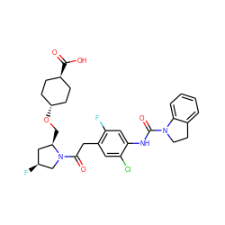 O=C(Nc1cc(F)c(CC(=O)N2C[C@@H](F)C[C@H]2CO[C@H]2CC[C@H](C(=O)O)CC2)cc1Cl)N1CCc2ccccc21 ZINC000253916212