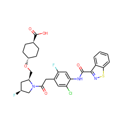 O=C(Nc1cc(F)c(CC(=O)N2C[C@@H](F)C[C@H]2CO[C@H]2CC[C@H](C(=O)O)CC2)cc1Cl)c1nsc2ccccc12 ZINC000253677445