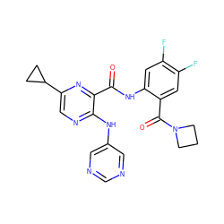 O=C(Nc1cc(F)c(F)cc1C(=O)N1CCC1)c1nc(C2CC2)cnc1Nc1cncnc1 ZINC000169701901