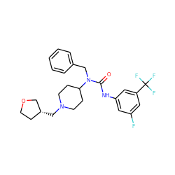 O=C(Nc1cc(F)cc(C(F)(F)F)c1)N(Cc1ccccc1)C1CCN(C[C@@H]2CCOC2)CC1 ZINC001772610982