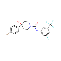 O=C(Nc1cc(F)cc(C(F)(F)F)c1)N1CCC(O)(c2ccc(Br)cc2)CC1 ZINC000140096624