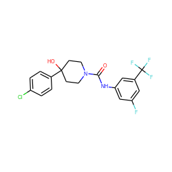 O=C(Nc1cc(F)cc(C(F)(F)F)c1)N1CCC(O)(c2ccc(Cl)cc2)CC1 ZINC000163639089