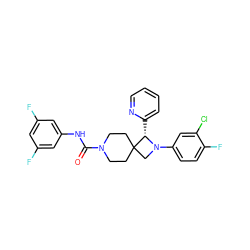 O=C(Nc1cc(F)cc(F)c1)N1CCC2(CC1)CN(c1ccc(F)c(Cl)c1)[C@H]2c1ccccn1 ZINC000058603707