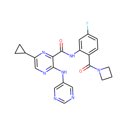 O=C(Nc1cc(F)ccc1C(=O)N1CCC1)c1nc(C2CC2)cnc1Nc1cncnc1 ZINC000169701912