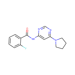 O=C(Nc1cc(N2CCCC2)ncn1)c1ccccc1F ZINC000077197994