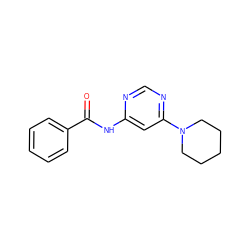 O=C(Nc1cc(N2CCCCC2)ncn1)c1ccccc1 ZINC000001470972