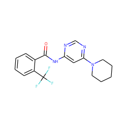 O=C(Nc1cc(N2CCCCC2)ncn1)c1ccccc1C(F)(F)F ZINC000077197406