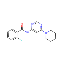 O=C(Nc1cc(N2CCCCC2)ncn1)c1ccccc1F ZINC000077197381