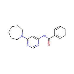 O=C(Nc1cc(N2CCCCCC2)ncn1)c1ccccc1 ZINC000169341725