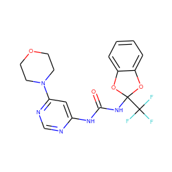 O=C(Nc1cc(N2CCOCC2)ncn1)NC1(C(F)(F)F)Oc2ccccc2O1 ZINC000000646698