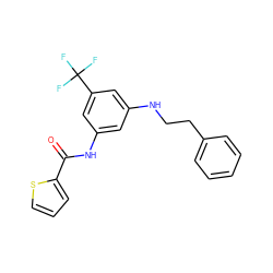 O=C(Nc1cc(NCCc2ccccc2)cc(C(F)(F)F)c1)c1cccs1 ZINC000299840028