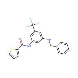 O=C(Nc1cc(NCc2ccccc2)cc(C(F)(F)F)c1)c1cccs1 ZINC000299833932