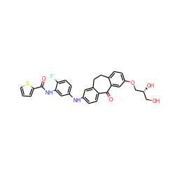 O=C(Nc1cc(Nc2ccc3c(c2)CCc2ccc(OC[C@H](O)CO)cc2C3=O)ccc1F)c1cccs1 ZINC000095598277