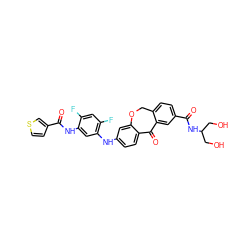 O=C(Nc1cc(Nc2ccc3c(c2)OCc2ccc(C(=O)NC(CO)CO)cc2C3=O)c(F)cc1F)c1ccsc1 ZINC001772648849