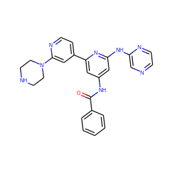 O=C(Nc1cc(Nc2cnccn2)nc(-c2ccnc(N3CCNCC3)c2)c1)c1ccccc1 ZINC000084729605