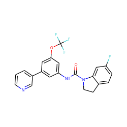 O=C(Nc1cc(OC(F)(F)F)cc(-c2cccnc2)c1)N1CCc2ccc(F)cc21 ZINC000095557582