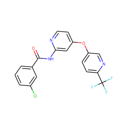 O=C(Nc1cc(Oc2ccc(C(F)(F)F)nc2)ccn1)c1cccc(Cl)c1 ZINC000096175613